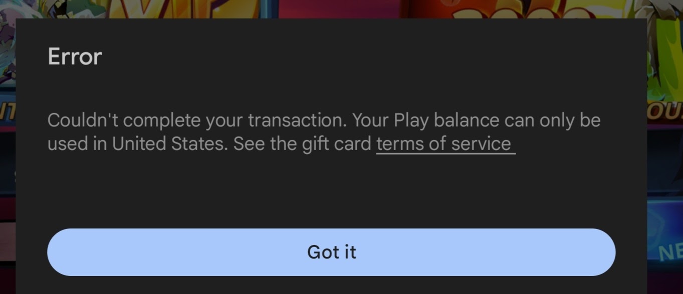 Google Play Gift Card Can Only Be Used in United States