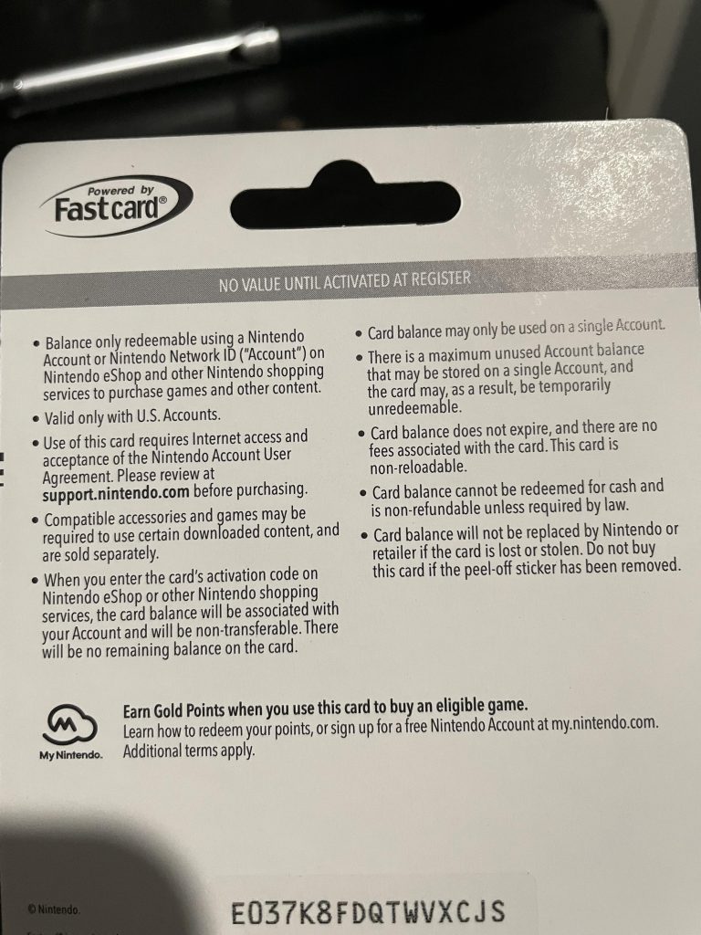 Nintendo Gift Card Code Available